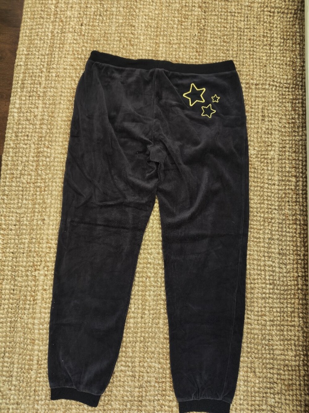 H&M Navy Velour Joggers with Yellow Star Accents On Back